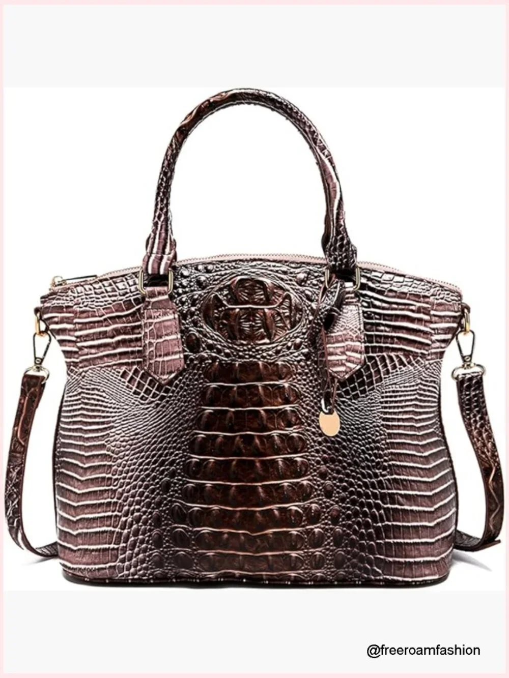 Satchel Tote Bag with Faux Croc Embossed Pattern, Crossbody, Laptop Fit